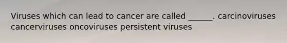 Viruses which can lead to cancer are called ______. carcinoviruses cancerviruses oncoviruses persistent viruses