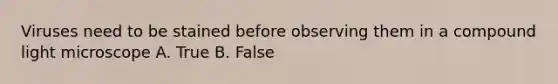 Viruses need to be stained before observing them in a compound light microscope A. True B. False