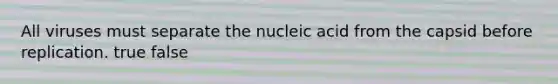 All viruses must separate the nucleic acid from the capsid before replication. true false