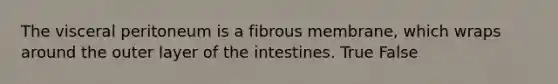 The visceral peritoneum is a fibrous membrane, which wraps around the outer layer of the intestines. True False