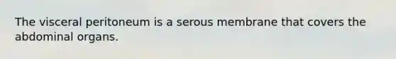 The visceral peritoneum is a serous membrane that covers the abdominal organs.