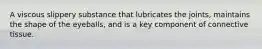 A viscous slippery substance that lubricates the joints, maintains the shape of the eyeballs, and is a key component of connective tissue.