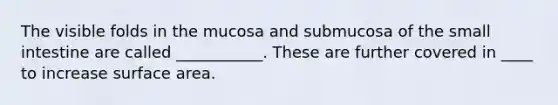 The visible folds in the mucosa and submucosa of the small intestine are called ___________. These are further covered in ____ to increase surface area.