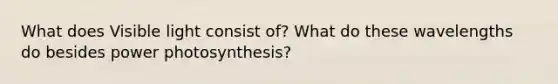 What does Visible light consist of? What do these wavelengths do besides power photosynthesis?