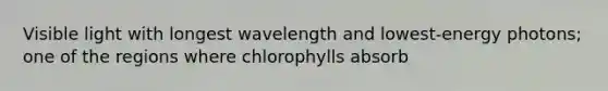 Visible light with longest wavelength and lowest-energy photons; one of the regions where chlorophylls absorb