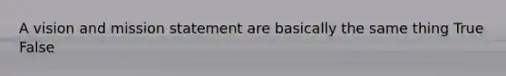 A vision and mission statement are basically the same thing True False
