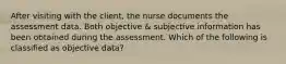 After visiting with the client, the nurse documents the assessment data. Both objective & subjective information has been obtained during the assessment. Which of the following is classified as objective data?