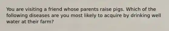 You are visiting a friend whose parents raise pigs. Which of the following diseases are you most likely to acquire by drinking well water at their farm?