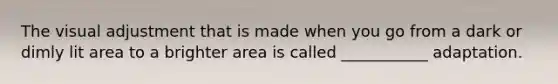 The visual adjustment that is made when you go from a dark or dimly lit area to a brighter area is called ___________ adaptation.
