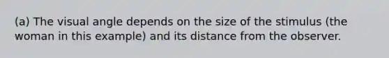 (a) The visual angle depends on the size of the stimulus (the woman in this example) and its distance from the observer.