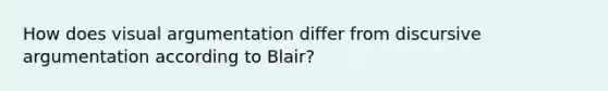 How does visual argumentation differ from discursive argumentation according to Blair?