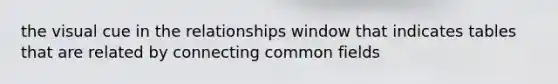 the visual cue in the relationships window that indicates tables that are related by connecting common fields