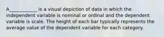 A____________ is a visual depiction of data in which the independent variable is nominal or ordinal and the dependent variable is scale. The height of each bar typically represents the average value of the dependent variable for each category.