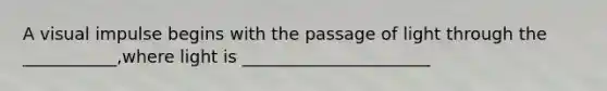 A visual impulse begins with the passage of light through the ___________,where light is ______________________
