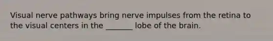 Visual nerve pathways bring nerve impulses from the retina to the visual centers in the _______ lobe of the brain.