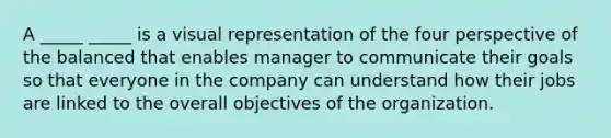 A _____ _____ is a visual representation of the four perspective of the balanced that enables manager to communicate their goals so that everyone in the company can understand how their jobs are linked to the overall objectives of the organization.