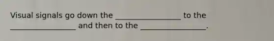 Visual signals go down the _________________ to the _________________ and then to the _________________.