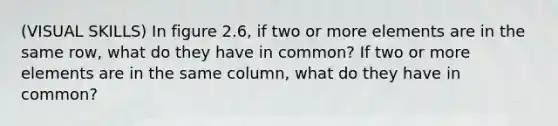 (VISUAL SKILLS) In figure 2.6, if two or more elements are in the same row, what do they have in common? If two or more elements are in the same column, what do they have in common?