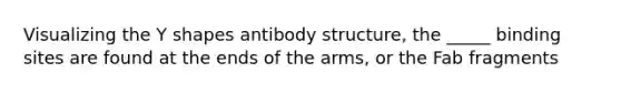 Visualizing the Y shapes antibody structure, the _____ binding sites are found at the ends of the arms, or the Fab fragments