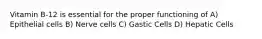 Vitamin B-12 is essential for the proper functioning of A) Epithelial cells B) Nerve cells C) Gastic Cells D) Hepatic Cells