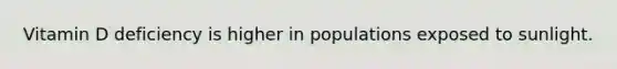 Vitamin D deficiency is higher in populations exposed to sunlight.