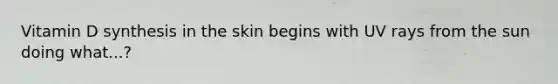 Vitamin D synthesis in the skin begins with UV rays from the sun doing what...?