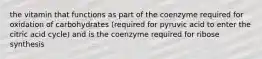 the vitamin that functions as part of the coenzyme required for oxidation of carbohydrates (required for pyruvic acid to enter the citric acid cycle) and is the coenzyme required for ribose synthesis