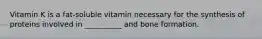 Vitamin K is a fat-soluble vitamin necessary for the synthesis of proteins involved in __________ and bone formation.