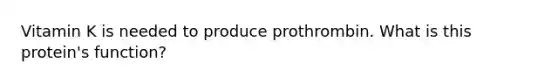 Vitamin K is needed to produce prothrombin. What is this protein's function?