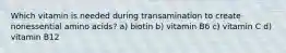 Which vitamin is needed during transamination to create nonessential amino acids? a) biotin b) vitamin B6 c) vitamin C d) vitamin B12