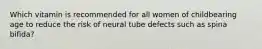 Which vitamin is recommended for all women of childbearing age to reduce the risk of neural tube defects such as spina bifida?
