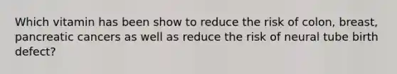 Which vitamin has been show to reduce the risk of colon, breast, pancreatic cancers as well as reduce the risk of neural tube birth defect?