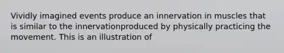 Vividly imagined events produce an innervation in muscles that is similar to the innervationproduced by physically practicing the movement. This is an illustration of