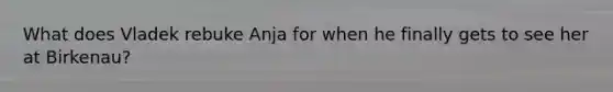 What does Vladek rebuke Anja for when he finally gets to see her at Birkenau?