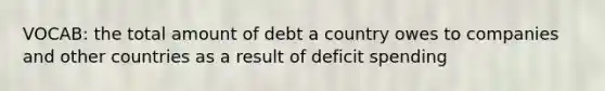 VOCAB: the total amount of debt a country owes to companies and other countries as a result of deficit spending