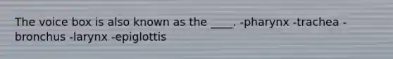 The voice box is also known as the ____.​ -​pharynx -trachea -​bronchus -​larynx -epiglottis​