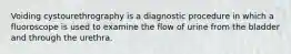 Voiding cystourethrography is a diagnostic procedure in which a fluoroscope is used to examine the flow of urine from the bladder and through the urethra.