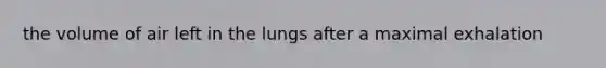 the volume of air left in the lungs after a maximal exhalation