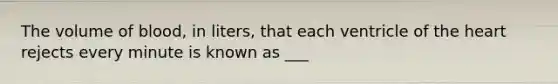 The volume of blood, in liters, that each ventricle of <a href='https://www.questionai.com/knowledge/kya8ocqc6o-the-heart' class='anchor-knowledge'>the heart</a> rejects every minute is known as ___