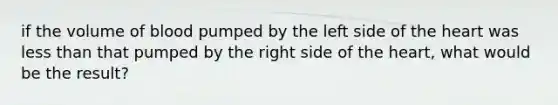 if the volume of blood pumped by the left side of the heart was less than that pumped by the right side of the heart, what would be the result?