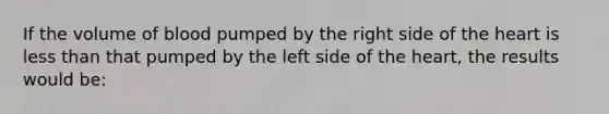 If the volume of blood pumped by the right side of the heart is less than that pumped by the left side of the heart, the results would be: