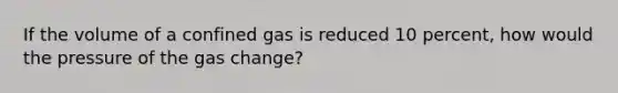 If the volume of a confined gas is reduced 10 percent, how would the pressure of the gas change?