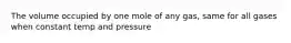 The volume occupied by one mole of any gas, same for all gases when constant temp and pressure