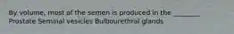 By volume, most of the semen is produced in the ________ Prostate Seminal vesicles Bulbourethral glands