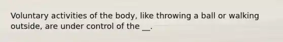 Voluntary activities of the body, like throwing a ball or walking outside, are under control of the __.