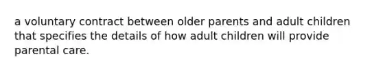 a voluntary contract between older parents and adult children that specifies the details of how adult children will provide parental care.