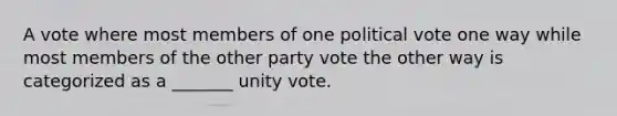 A vote where most members of one political vote one way while most members of the other party vote the other way is categorized as a _______ unity vote.