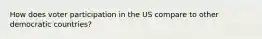 How does voter participation in the US compare to other democratic countries?