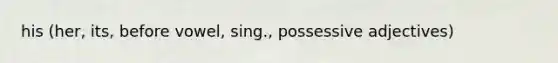 his (her, its, before vowel, sing., <a href='https://www.questionai.com/knowledge/k9puyd0QEM-possessive-adjectives' class='anchor-knowledge'>possessive adjectives</a>)