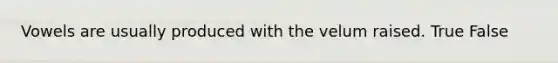 Vowels are usually produced with the velum raised. True False